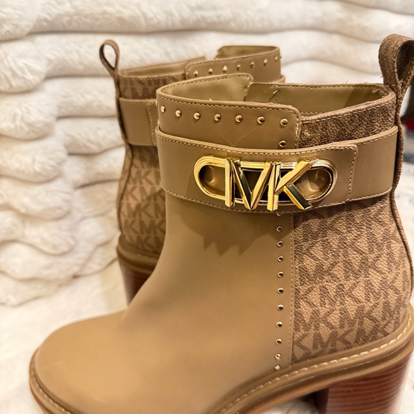 Michael Kors Shoes - Michael Kors Tan MK Logo Strap Ankle Booties